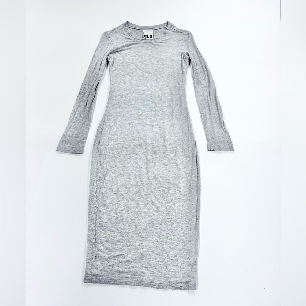 B.L.Q. grey bodycon midi length long sleeve stretch contour dress 0